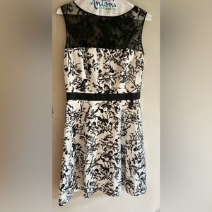 Size XL Tadashi Shoji Black and White dress- embroidered and lace